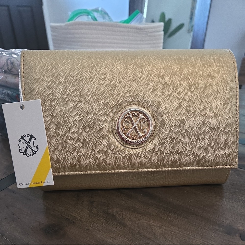 CXL by Christian Lacroix Champagne Gold Crossbody Clutch Purse Chain Strap NWT